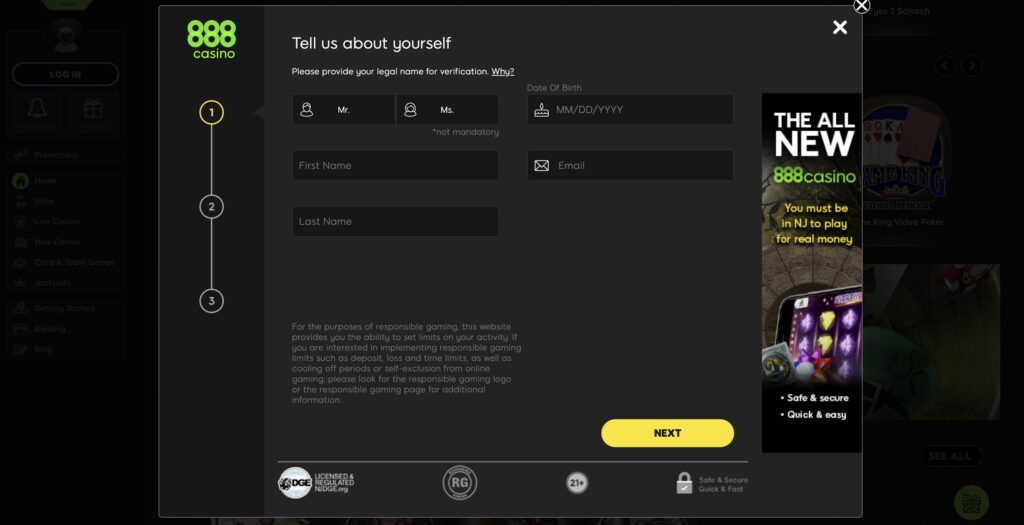 888 casino signup