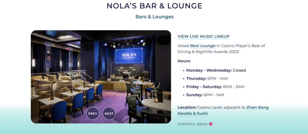Nola's Bar & Lounge at Ocean Casino Resort