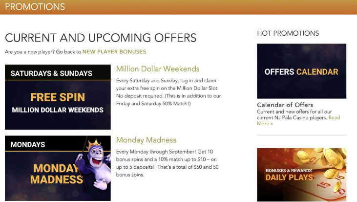 Pala Online Casino Bonuses