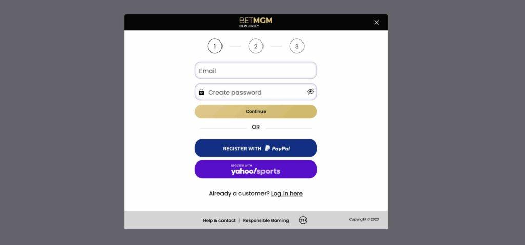 Registration process at BetMGM casino