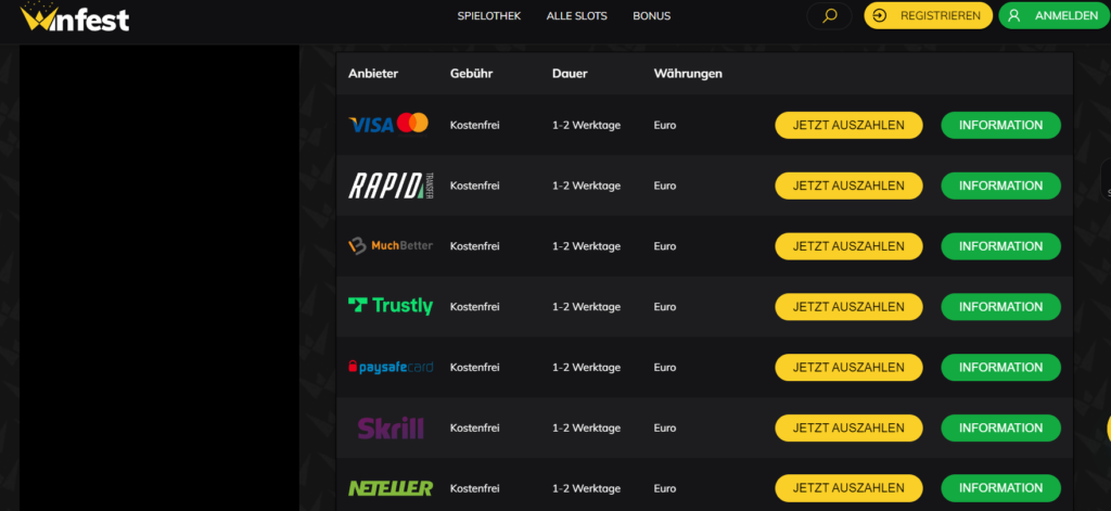 Winfest Casino mit Neteller Zahlung