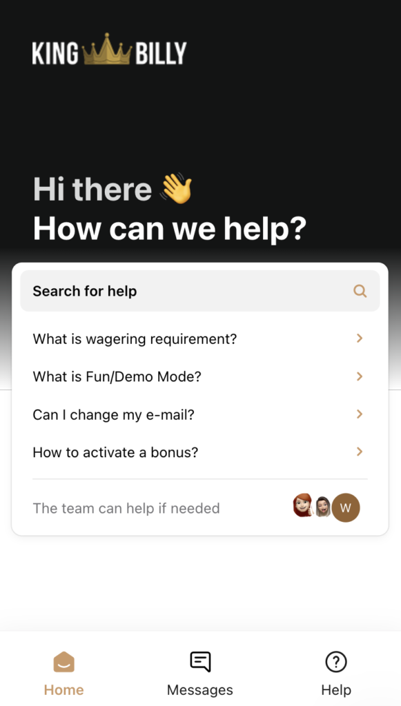 Hier ist der Kundenservice von King Billy