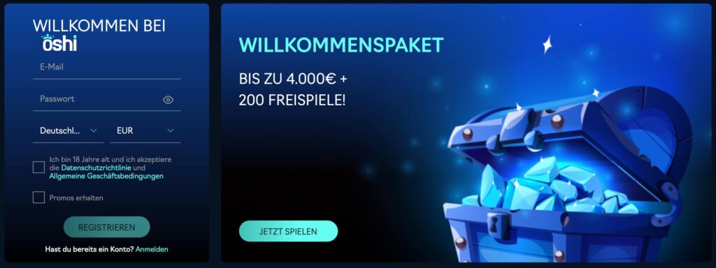 Oshi Casino Wilkommenspaket