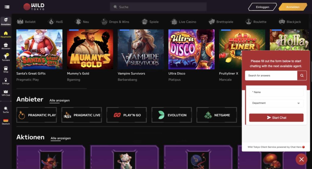 Kundenunterstützung des Wild Tokyo Casinos