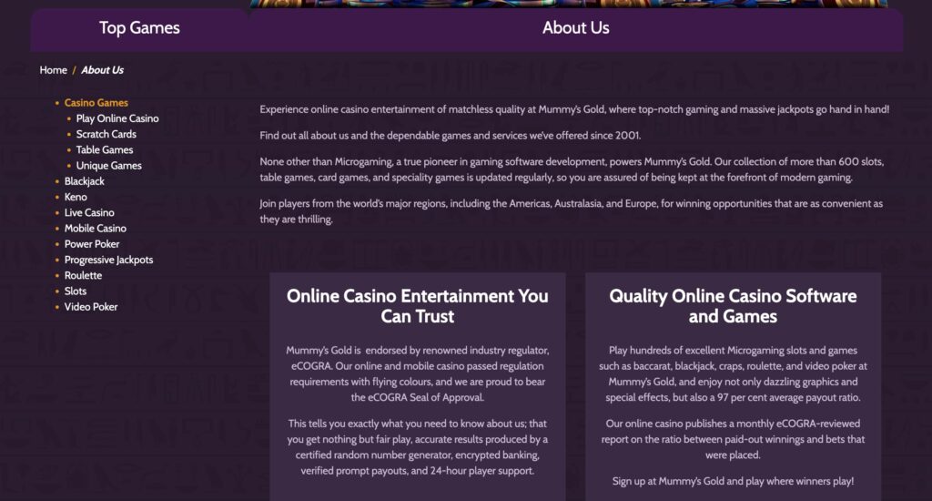 MG Casino's About Us Page