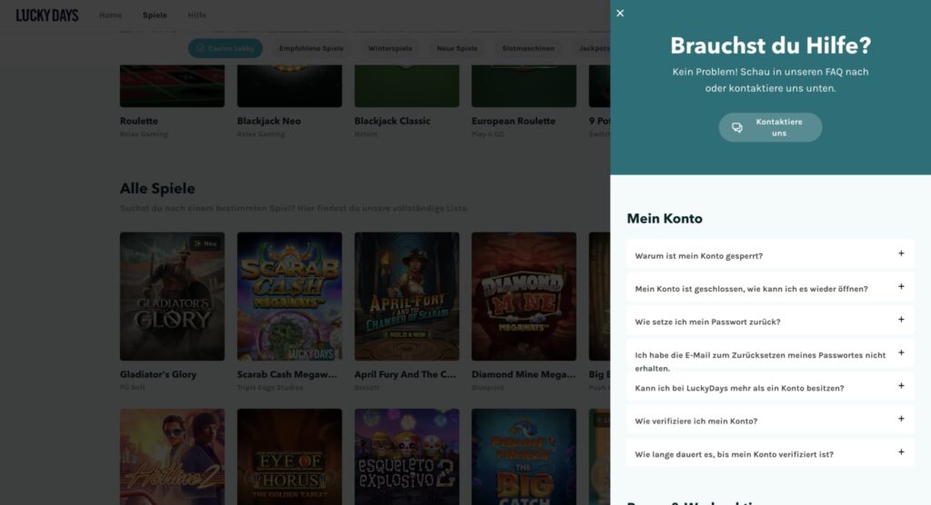 Lucky Days Hilfe