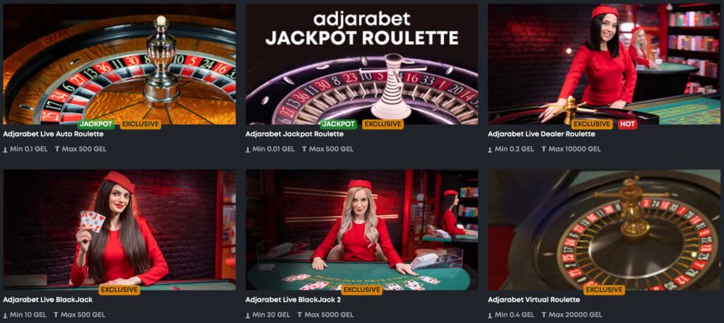 Adjarabet ცოცხალი კაზინოს თამაშები
