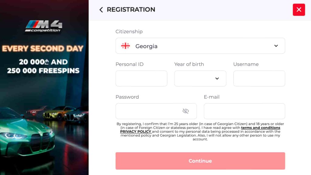 ბეთლაივის რეგისტრაციის ნაბიჯები